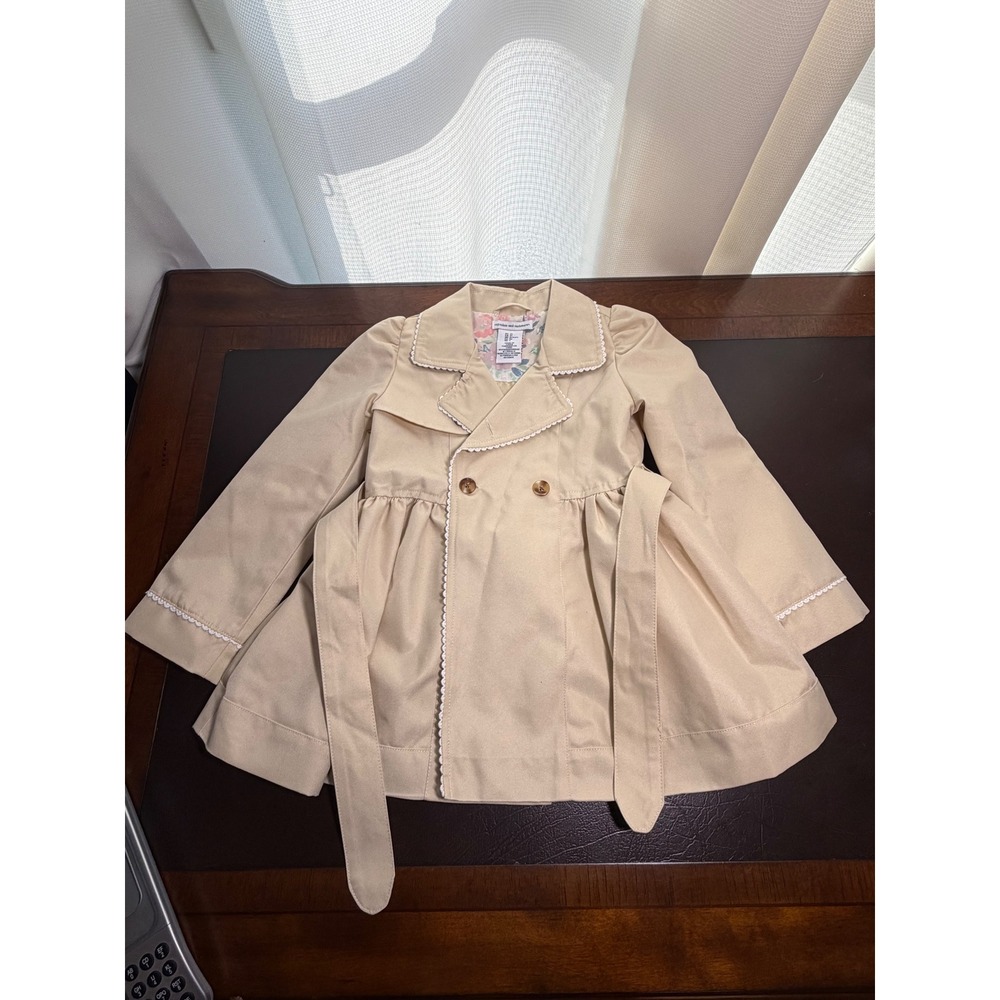 Cupcakes and Cashmere Toddler Girls Tan Trench Coat Lace Trim Floral Lining 3T